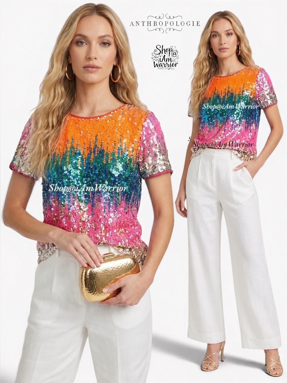 Anthropologie Eva Franco vibrant sequin ombre crewneck top *shop@iamwarrior